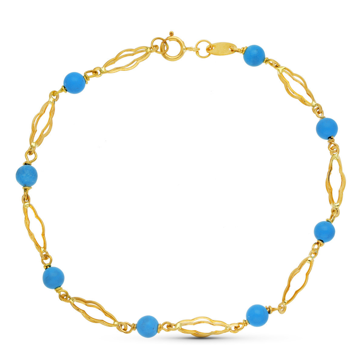 18K Pulsera Oro Amarillo Turquesa 4 Mm 18.5Cm