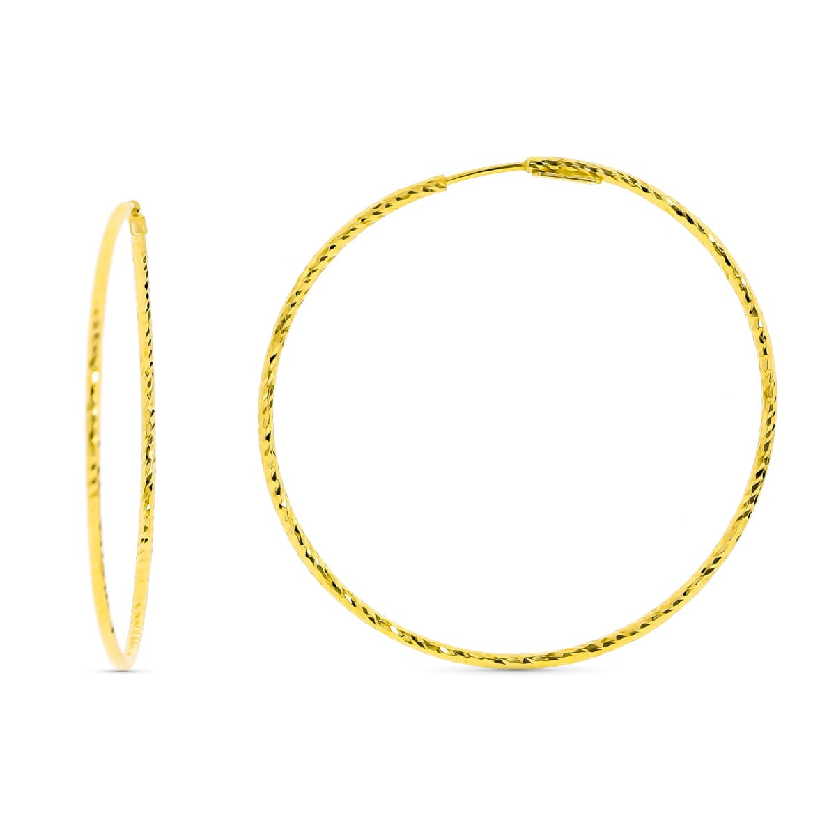 18K Aros Oro Amarillo Diamantados. 40X1.50 Mm