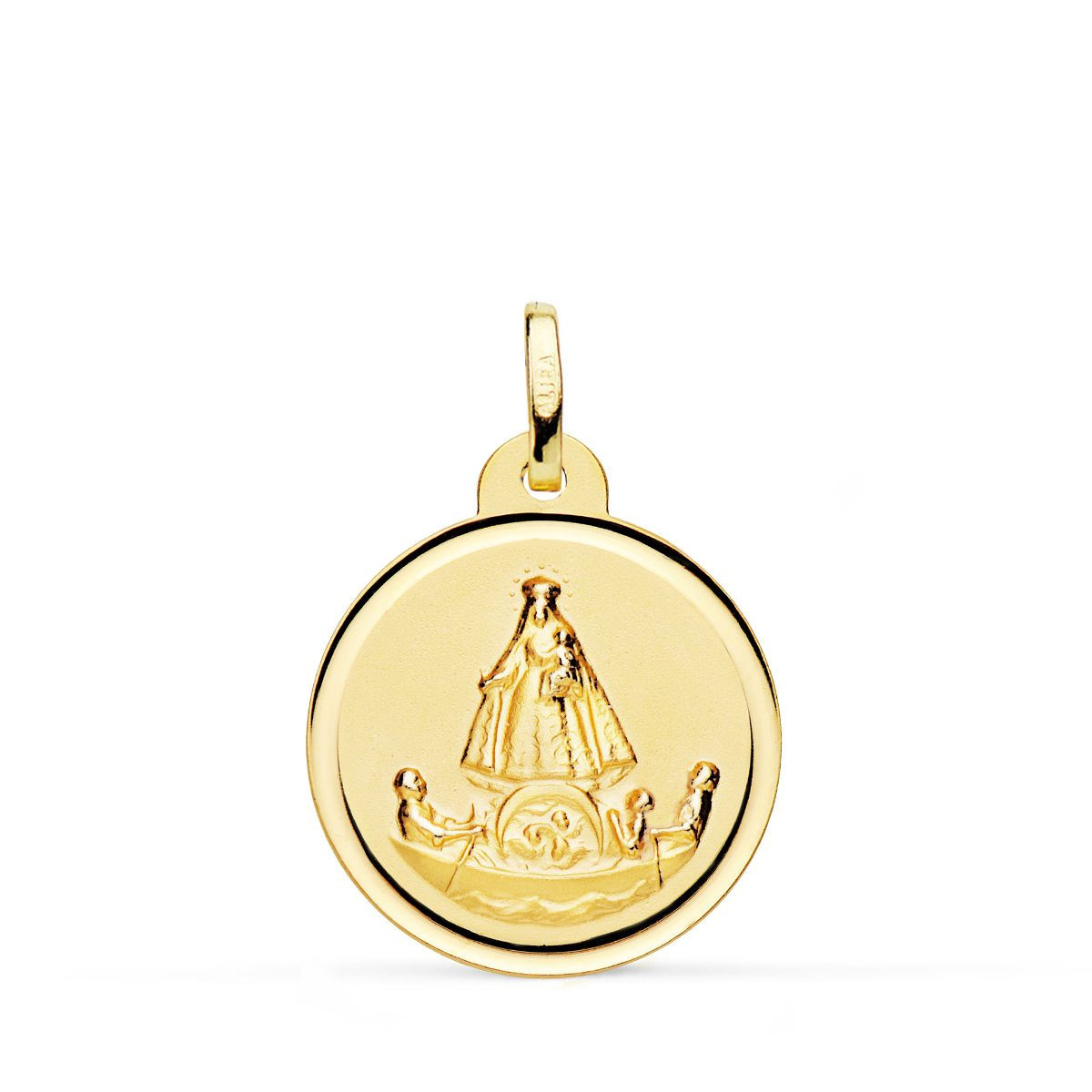 18K Medalla Oro Amarillo Virgen Caridad Del Cobre Balsa 20 Mm