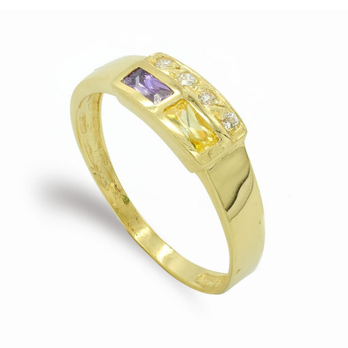 18K Sortija Oro Amarillo Rectangular Con Circonitas