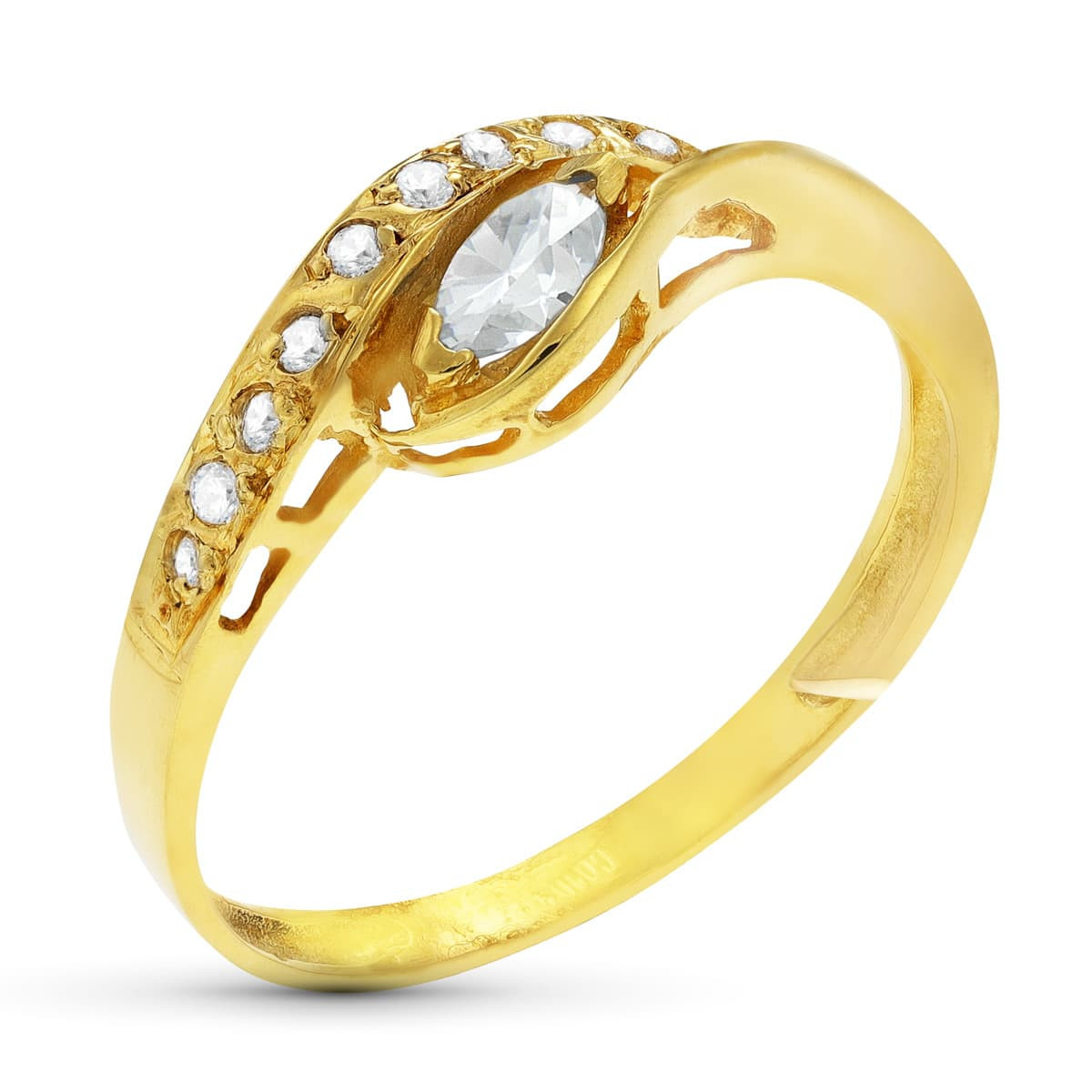 18K Sortija Oro Amarillo Con Circonitas Y Piedra Oval.