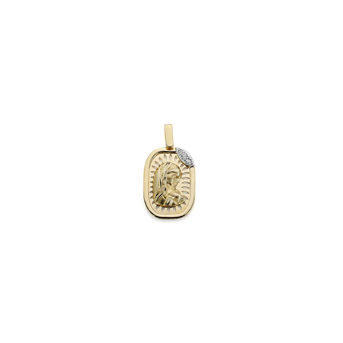 18K Medalla Oro Amarillo Diamantes Talla Brillante 0.054  Qts. 24X15 Mm