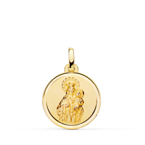 18K Medalla Oro Amarillo Virgen Del Carmen Matizada Bisel 18 Mm