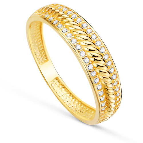 18K Sortija Oro Amarillo Bandas Pave Con Circonitas. Ancho: 4,5Mm