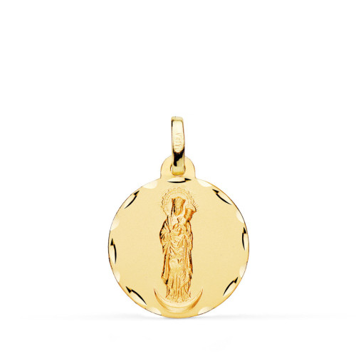 18K Medalla Oro Amarillo Virgen De La Almudena Tallada 18 Mm