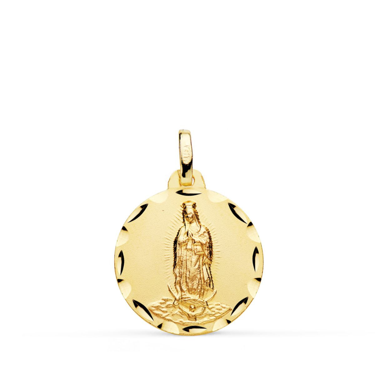 18K Medalla Oro Amarillo Virgen De Guadalupe Tallada 18 Mm