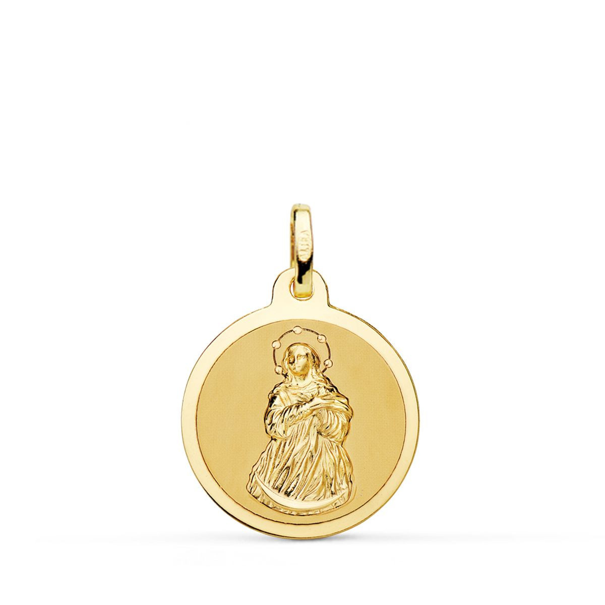 18K Medalla Oro Amarillo Virgen Inmaculada Mate Y Brillo 18 Mm