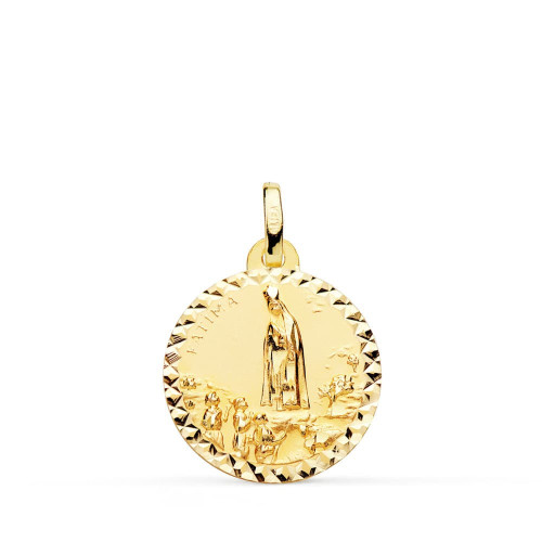 18K Medalla Virgen De Fatima Talla Cruzada 18 Mm