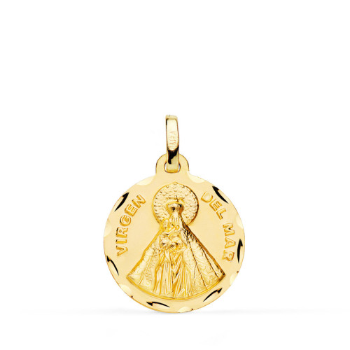 18K Medalla Oro Amarillo Virgen Del Mar Tallada 18 Mm