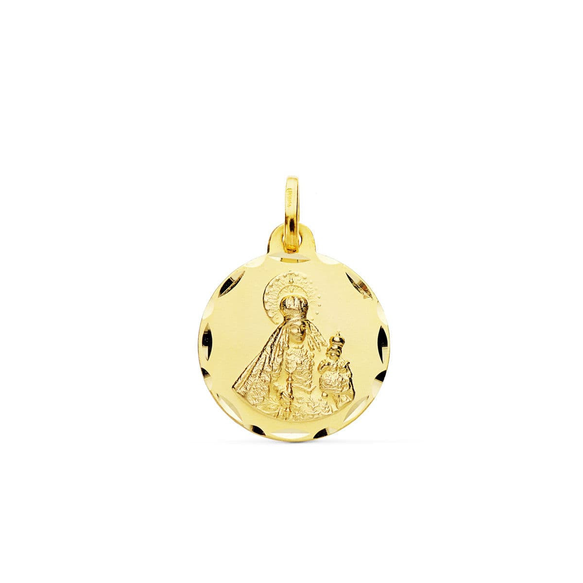 18K Medalla Oro Amarillo Virgen Del Rosario Tallada 18 Mm