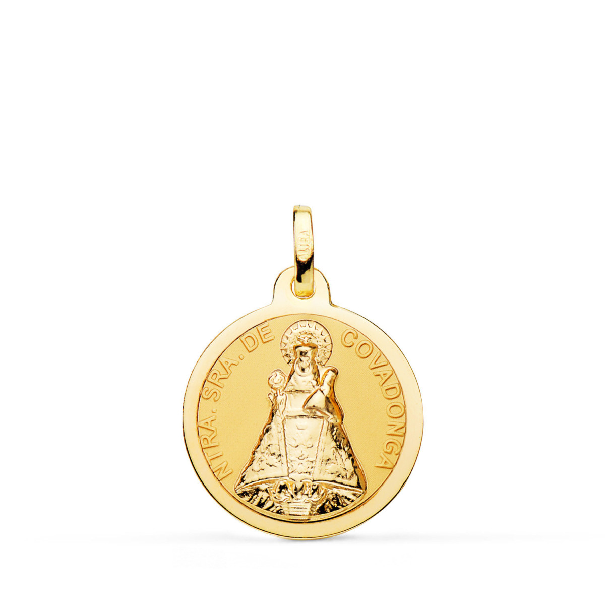 18K Medalla Oro Amarillo De La Virgen De Covadonga Brillo 18 Mm