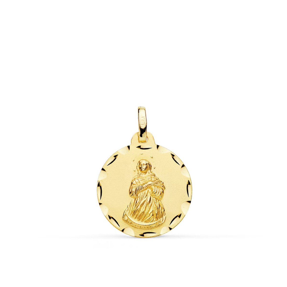 18K Medalla Virgen Inmaculada Tallada 18 Mm