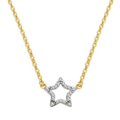 18K Colgante Estrella Circonitas Con Cadena 45 Cm