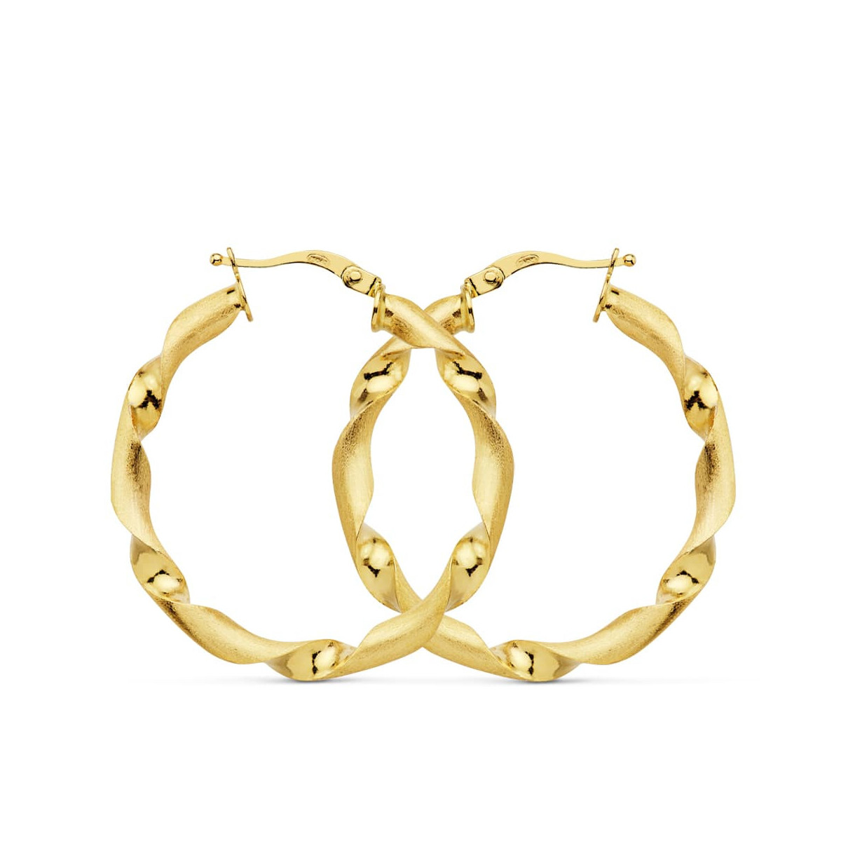 18K Aros Oro Amarillo Mate Y Brillo Huecos 31 Mm