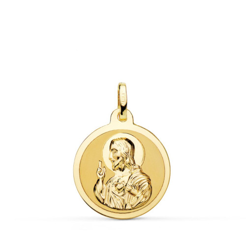 18K Medalla Sagrado Corazon De Jesus Mate Y Brillo 18 Mm