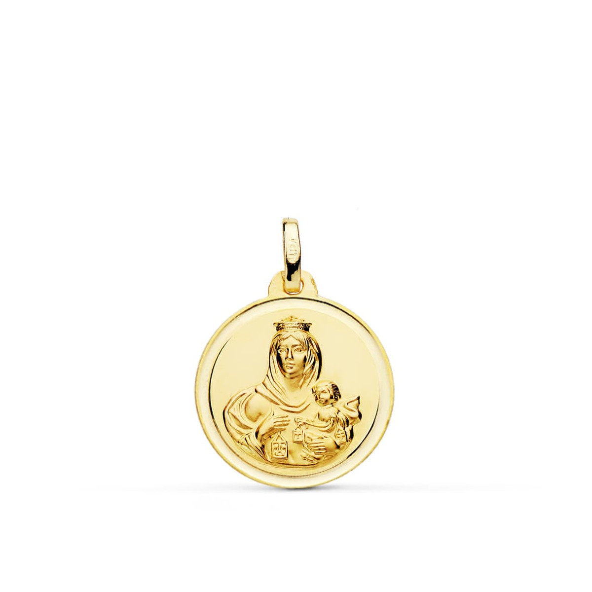 18K Medalla Virgen Del Carmen Bisel 18 Mm