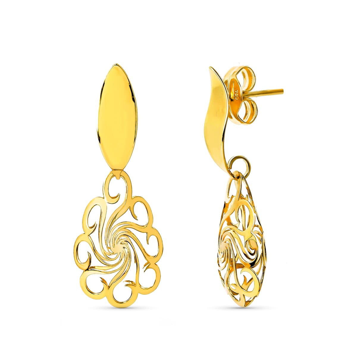 18K Pendientes Oro Amarillo Flor Oval