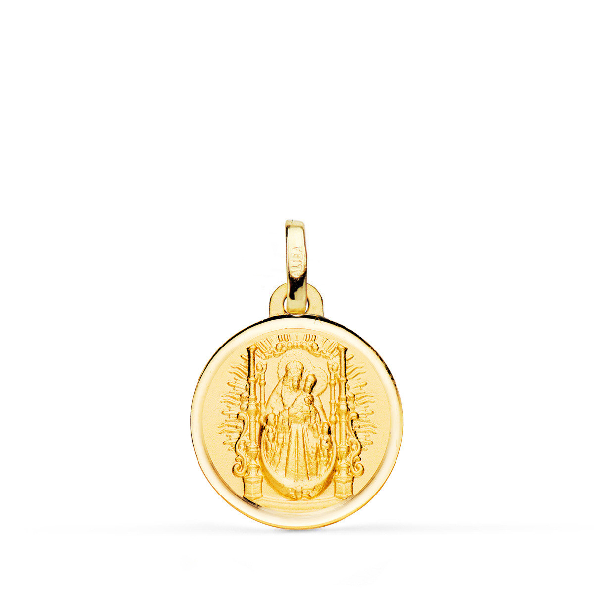 18K Medalla Oro Amarillo Virgen Del Pino Trono Bisel 18 Mm