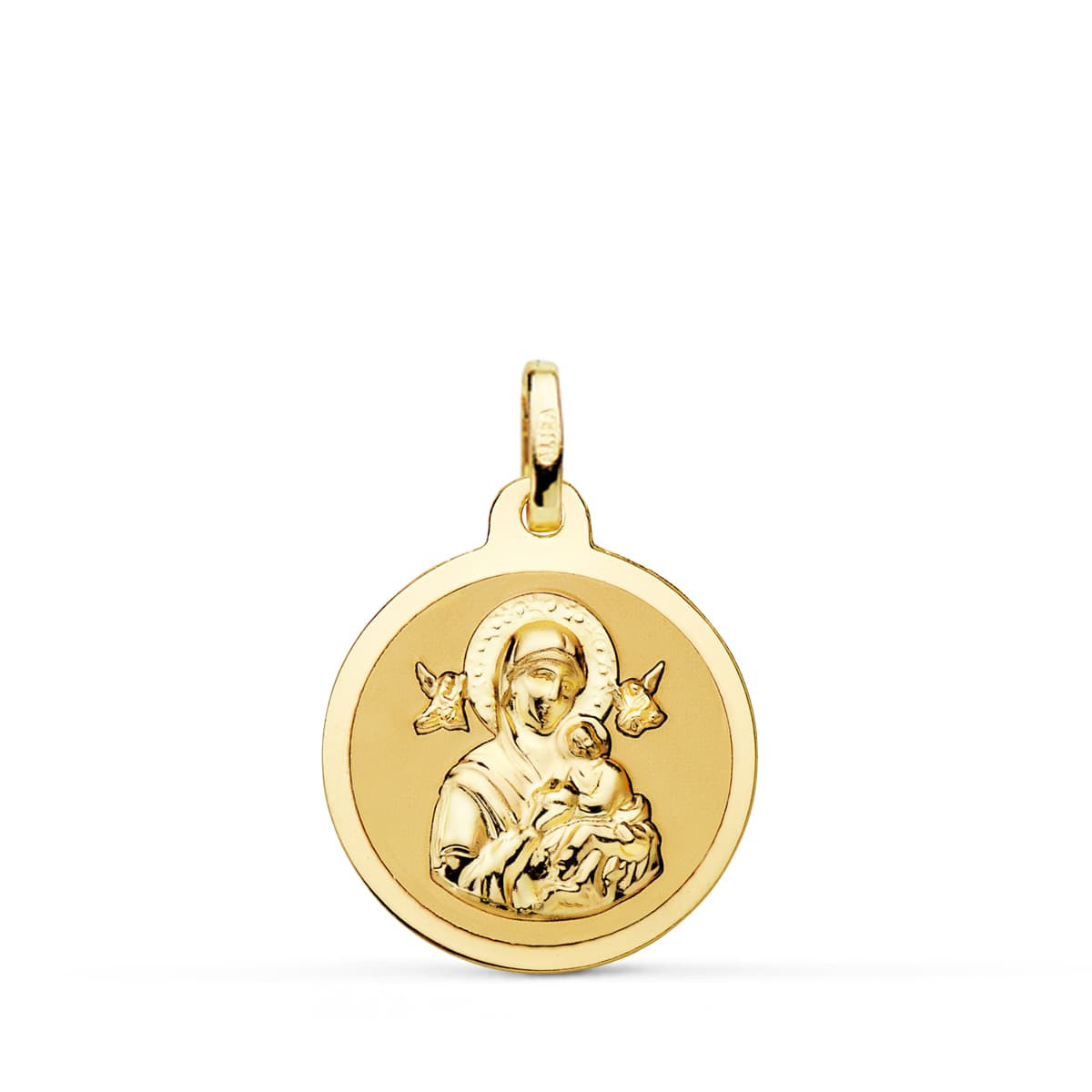 18K Medalla Virgen Del Perpetuo Socorro Brillo 18 Mm