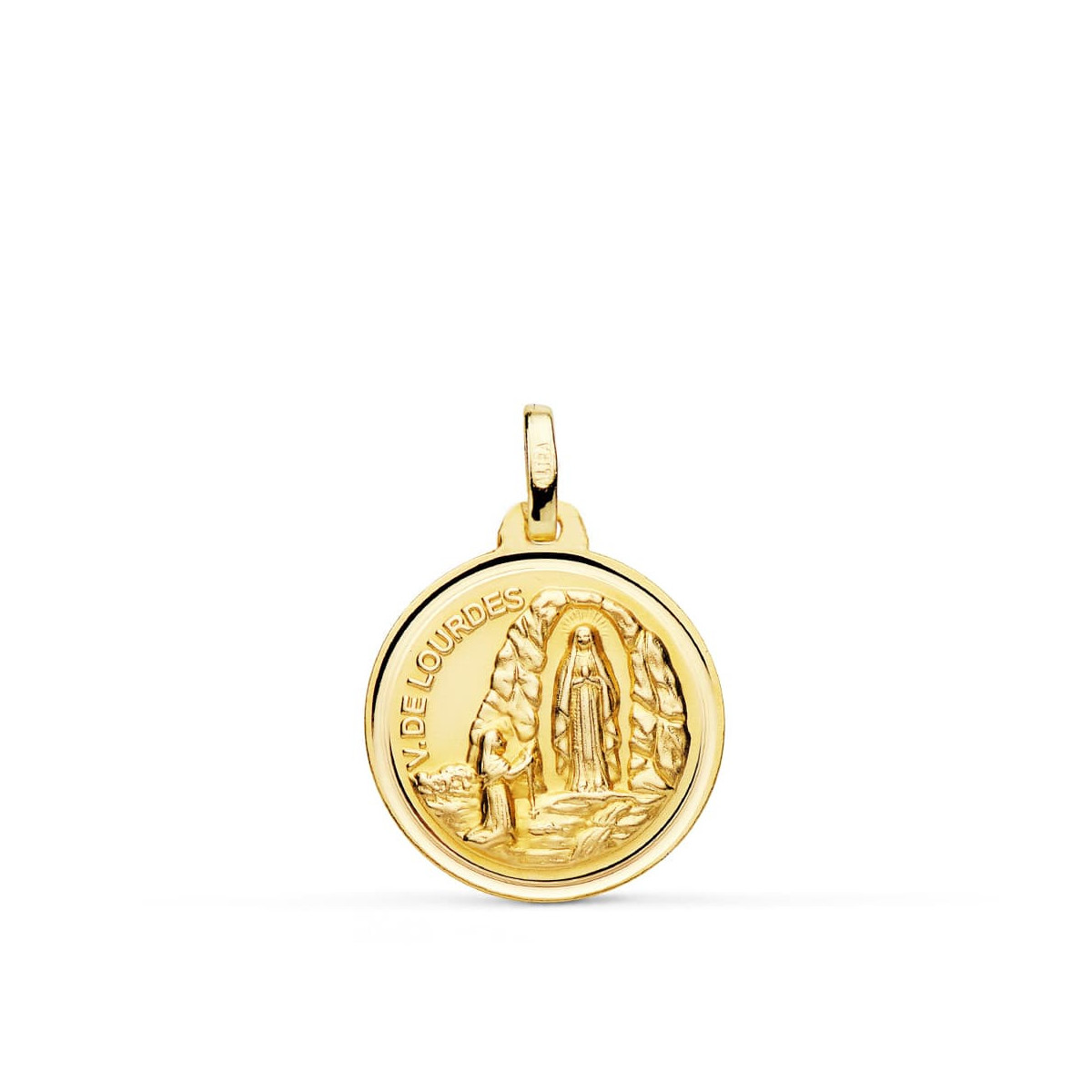 18K Medalla Virgen De Lourdes 18 Mm Bisel