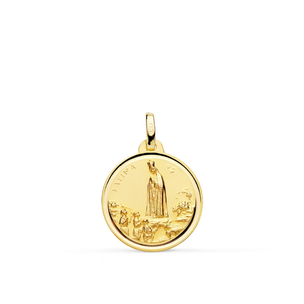 18K Medalla Virgen De Fatima Bisel 18 Mm