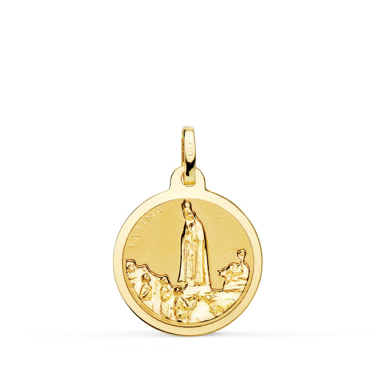 18K Medalla Virgen De Fatima Brillo 18 Mm