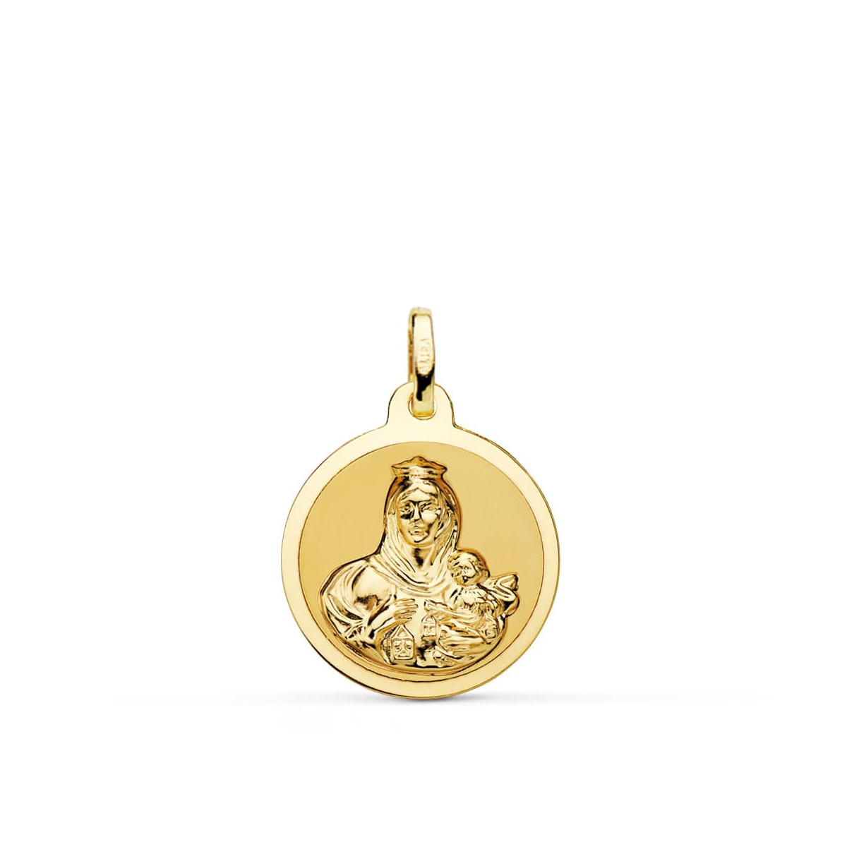 18K Medalla Virgen Del Carmen Brillo 18 Mm