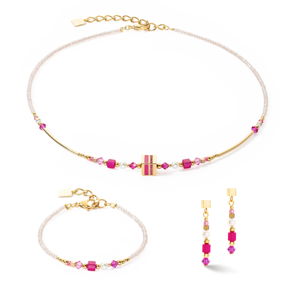 Collar Coeur De Lion Square Stripes oro-magenta 4355/10-0416