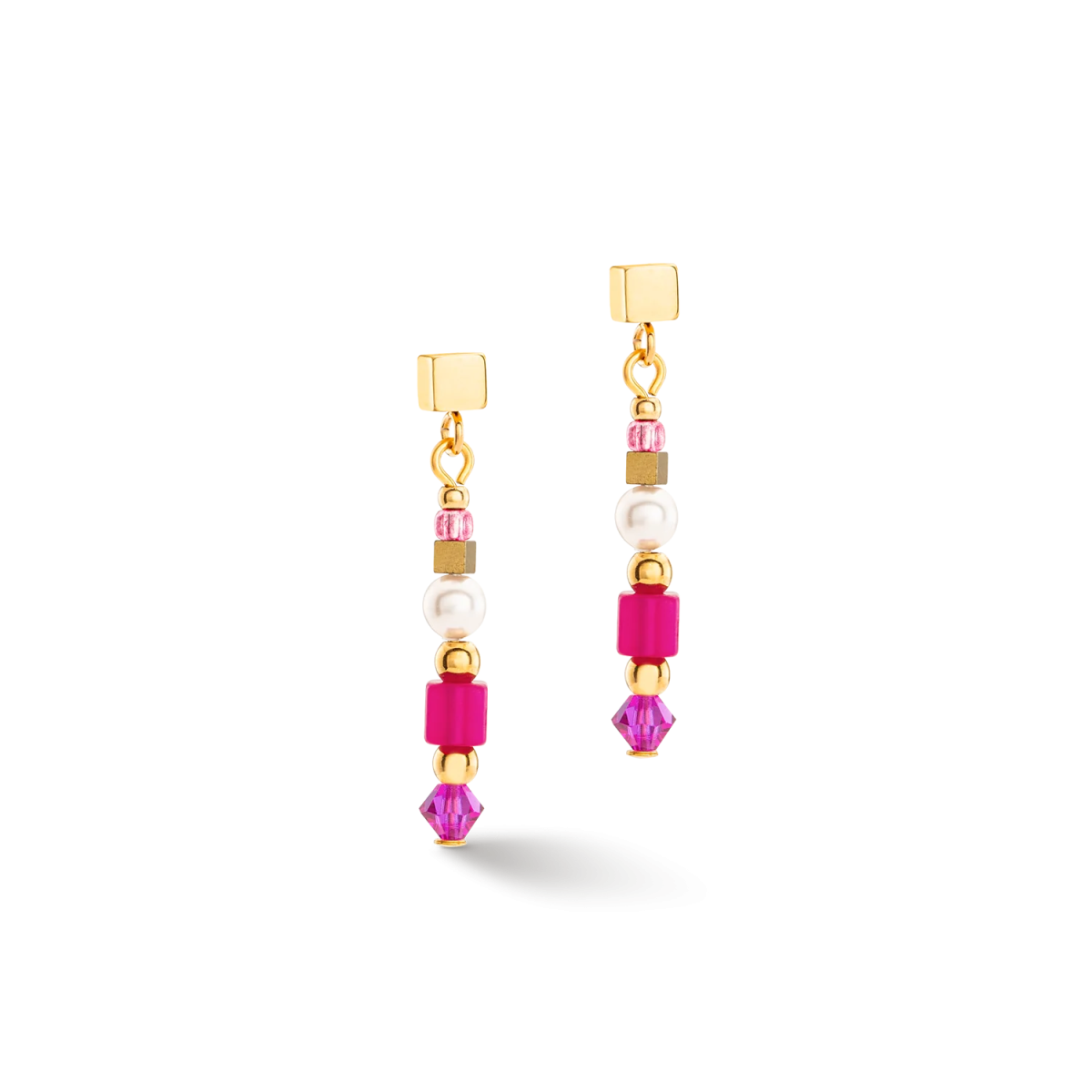 Pendientes Coeur De Lion Square Stripes oro-magenta 4355/21-0416