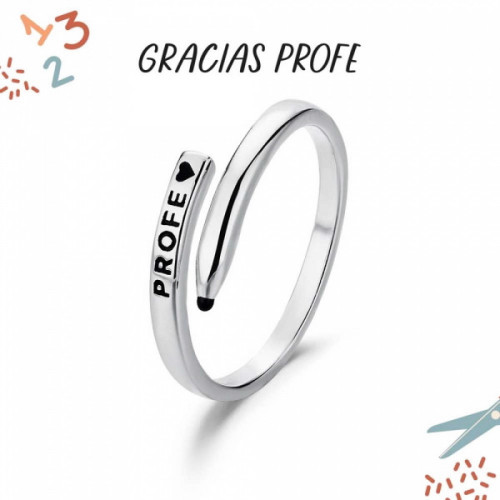 Anillo de Plata Rodiado Cruzado Lápiz. Profe 9120719