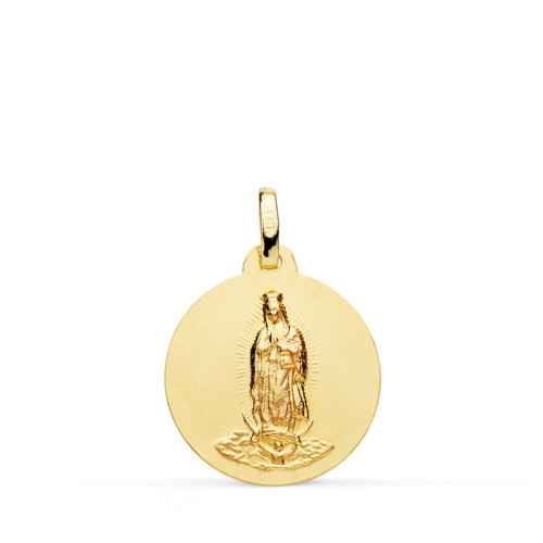 18K Medalla Oro Amarillo Virgen De Guadalupe Lisa Matizada 18Mm