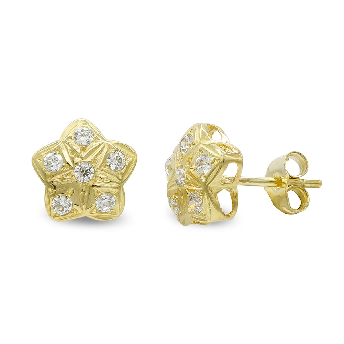 18K Pendientes Oro Amarillo Estrella Y Circonitas