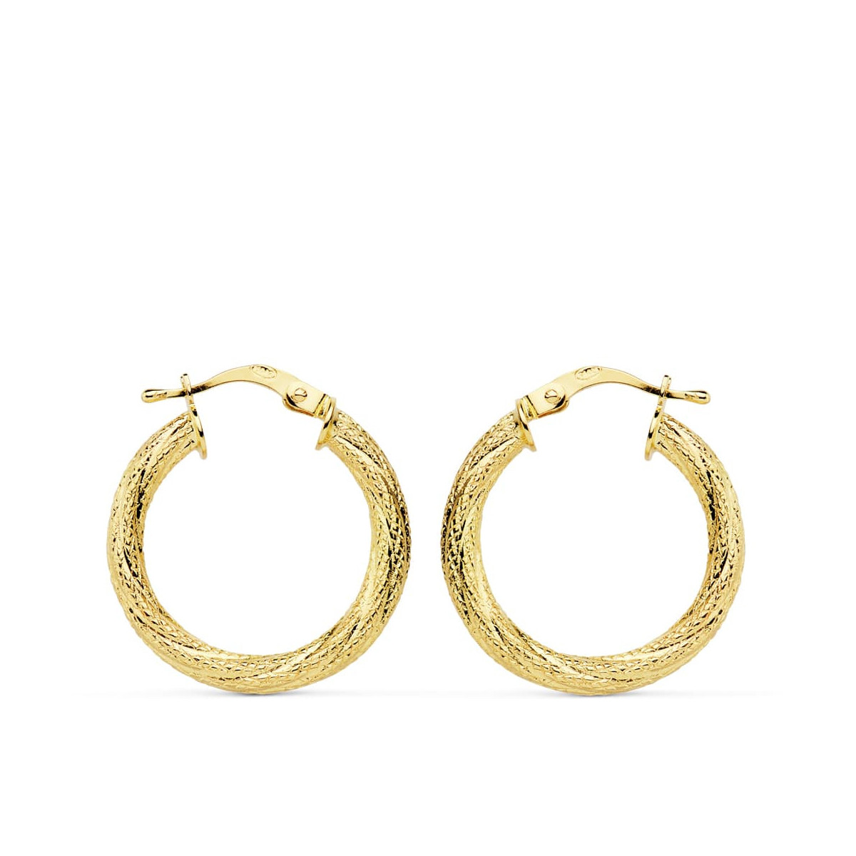 18K Aros Oro Amarillo Huecos Granillados 21 Mm