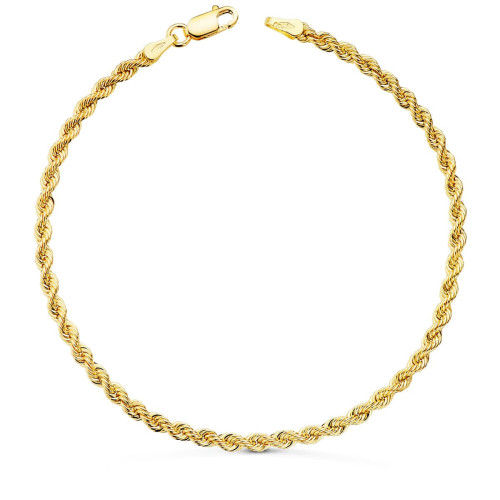 18K Pulsera Oro Amarillo Cordon Salomonico. Ancho 3 Mm Largo 19 Cm