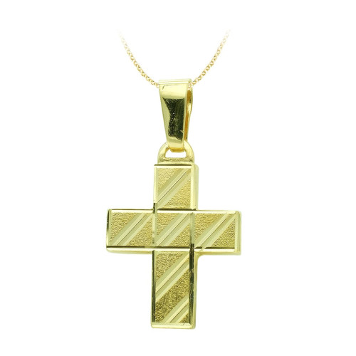 18K Cruz Oro Amarillo Hueca Tallada 20X14 Mm