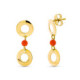 18K Pendientes Oro Amarillo Largos Dos Circulos Y Coral