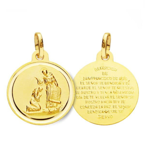 18K Medalla Oro Amarillo Bendicion De San Francisco Bisel 18 Mm