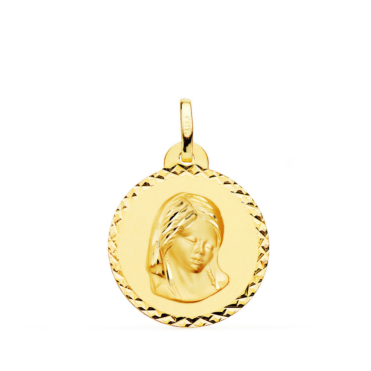 18K Medalla Virgen Maria ( Madonna Sixtina Di Rafael ) Talla Cruzada 20 Mm