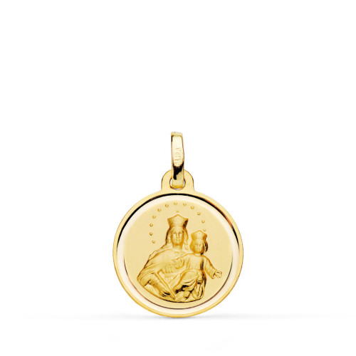 18K Medalla Virgen Maria Auxiliadora Bisel 16 Mm