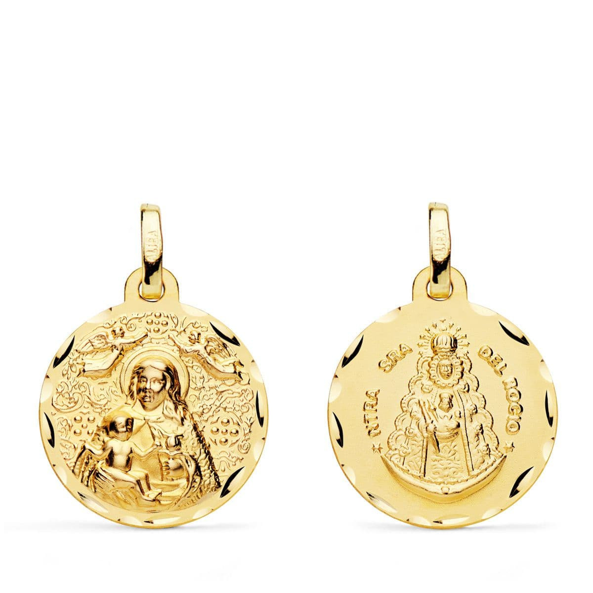 18K Medalla Escapulario Virgen De La Cinta Y Virgen Del Rocio 18 Mm