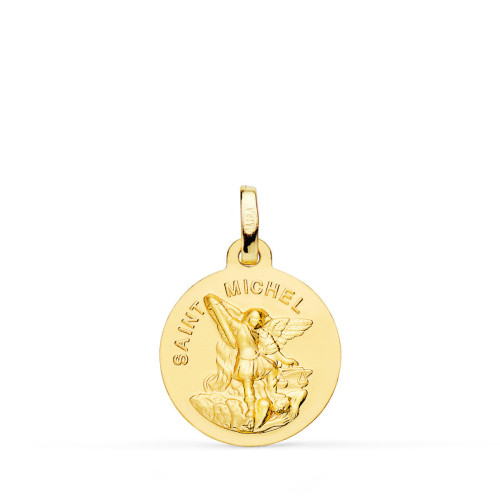 18K Medalla Oro Amarillo Saint Michel Lisa Matizada 16 Mm