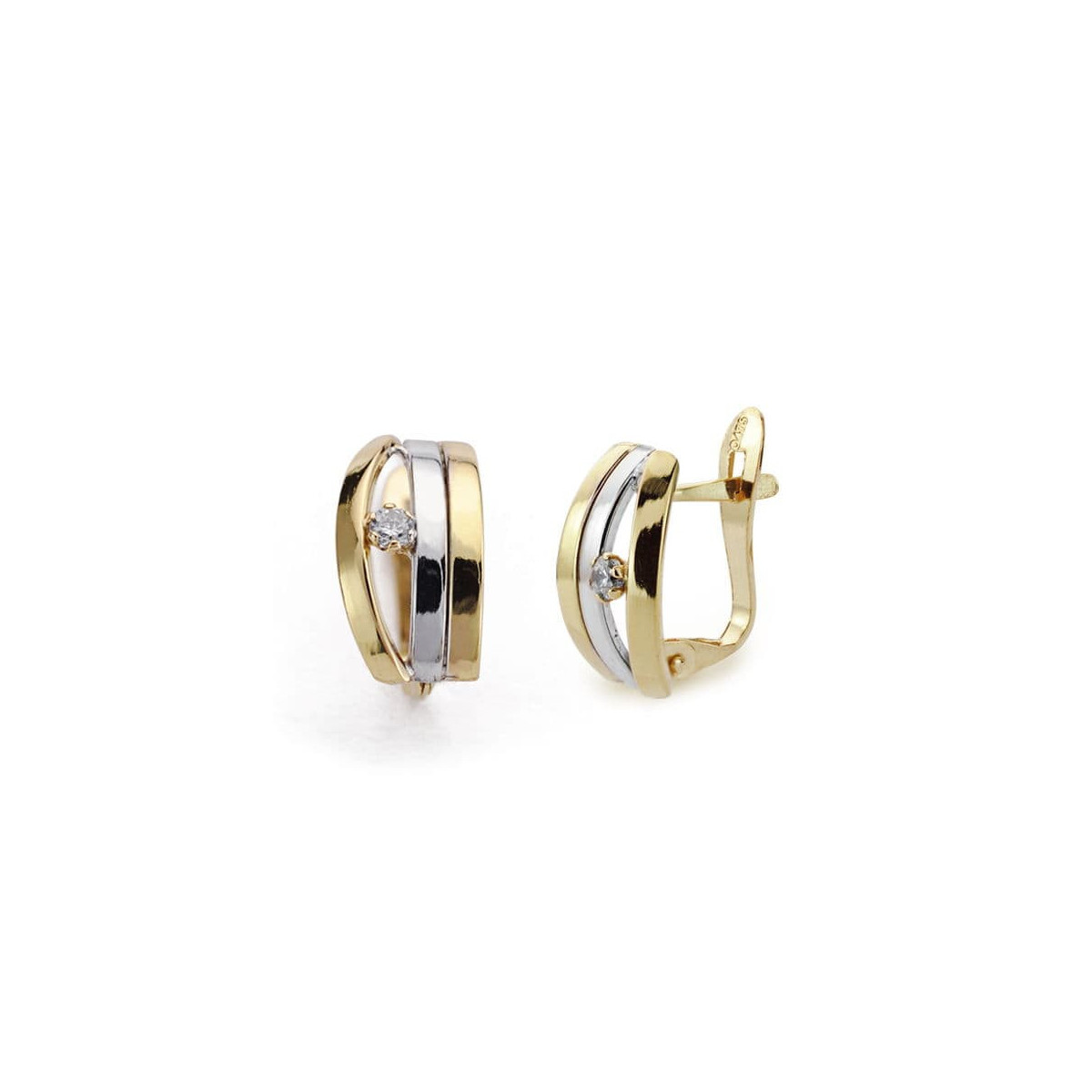 18K Pendientes Oro Bicolor Circonitas 12X6 Mm