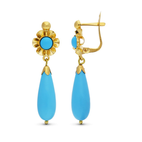 18K Pendientes Oro Amarillo Lagrima Turquesa