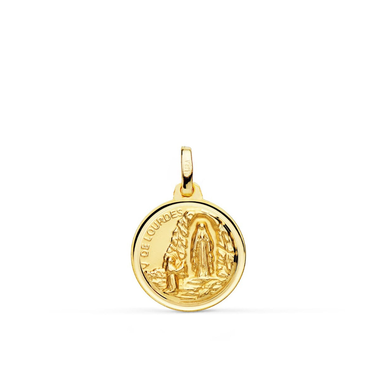 18K Medalla Virgen De Lourdes 16 Mm