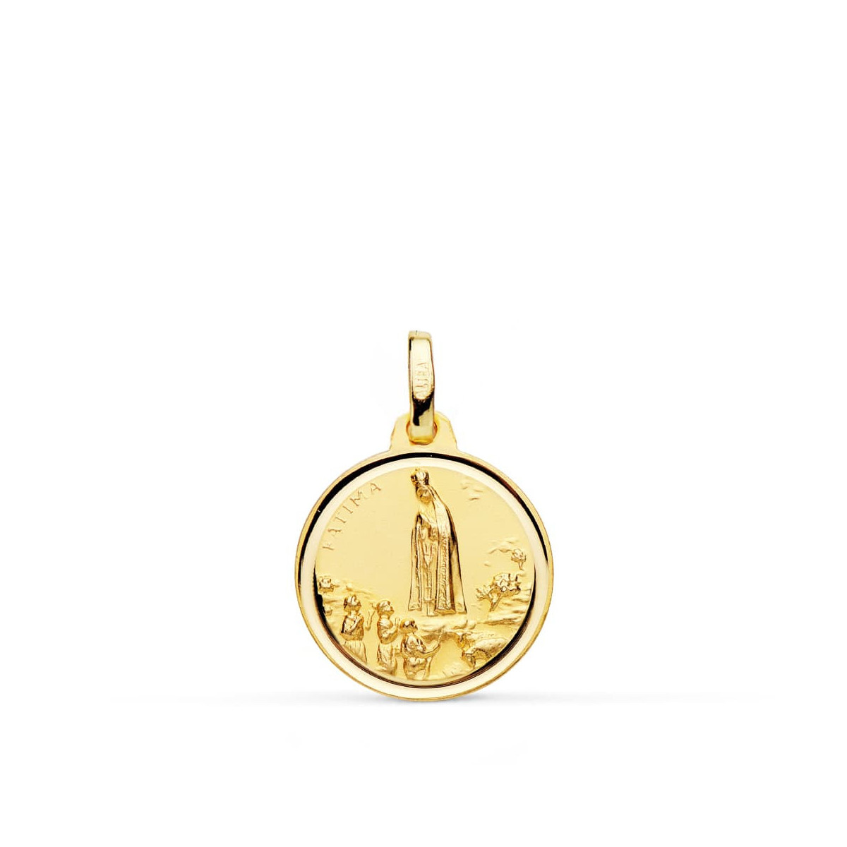 18K Medalla Virgen De Fatima 16 Mm Bisel 1.80Gr