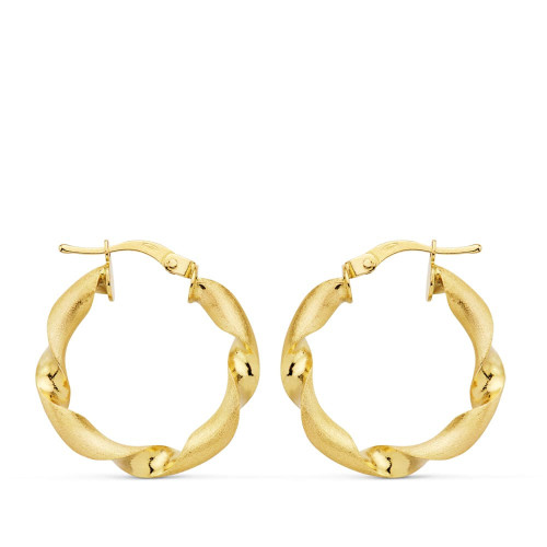 18K Aros Oro Amarillo Mate Y Brillo Huecos 22 Mm