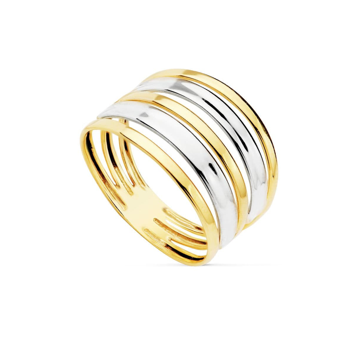 18K Sortija Bandas Oro Bicolor Ancho 13 Mm