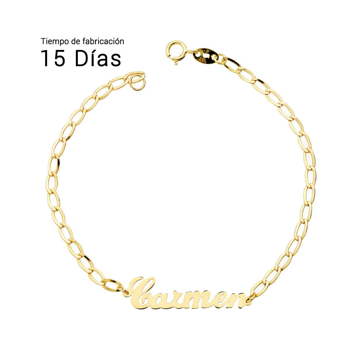 18K Pulsera Nombre 17 Cm Cadena Bilbao