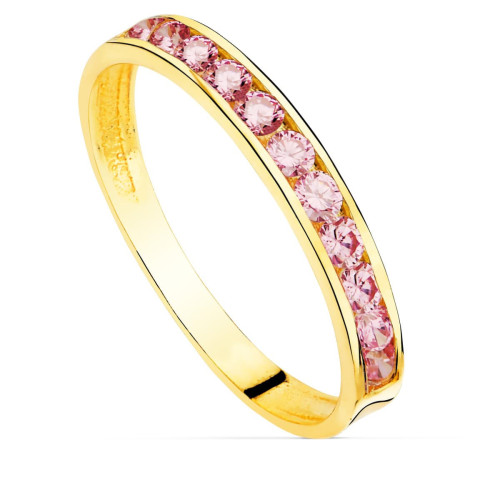 18K Sortija Oro Amarillo Circonitas Rosa Francia Ancho Cuerpo 2.5 Mm