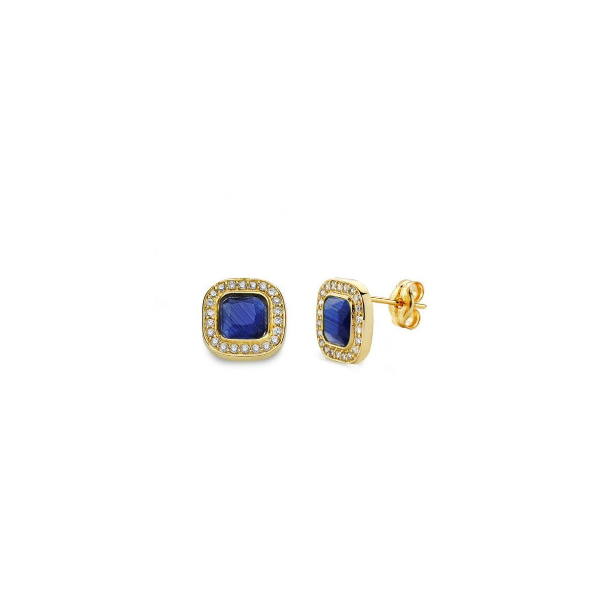 18K Pendientes Piedra Azul 9X9 Mm